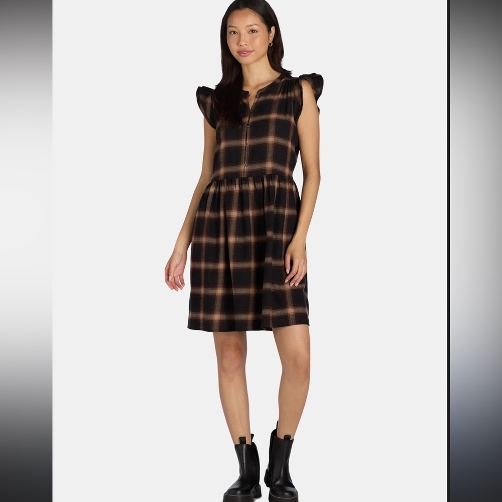 Time and Tru Plaid Midi Dress in Black and Brown